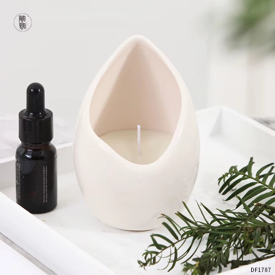 Custom Logo Wholesale Ceramic Massage Vessel Beige Pottery Pouring Candle Jars with Pour Spout