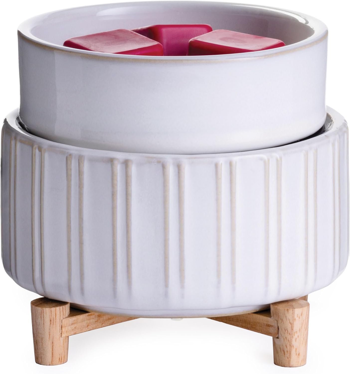 Dual Scent Warmer – Ceramic Glow with Wood Accent