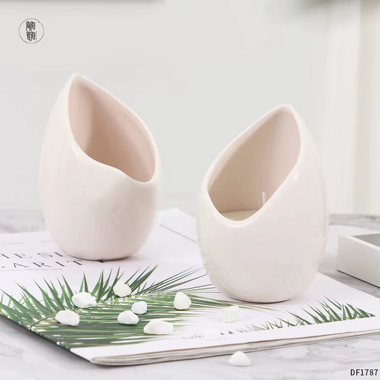 Custom Logo Wholesale Ceramic Massage Vessel Beige Pottery Pouring Candle Jars with Pour Spout