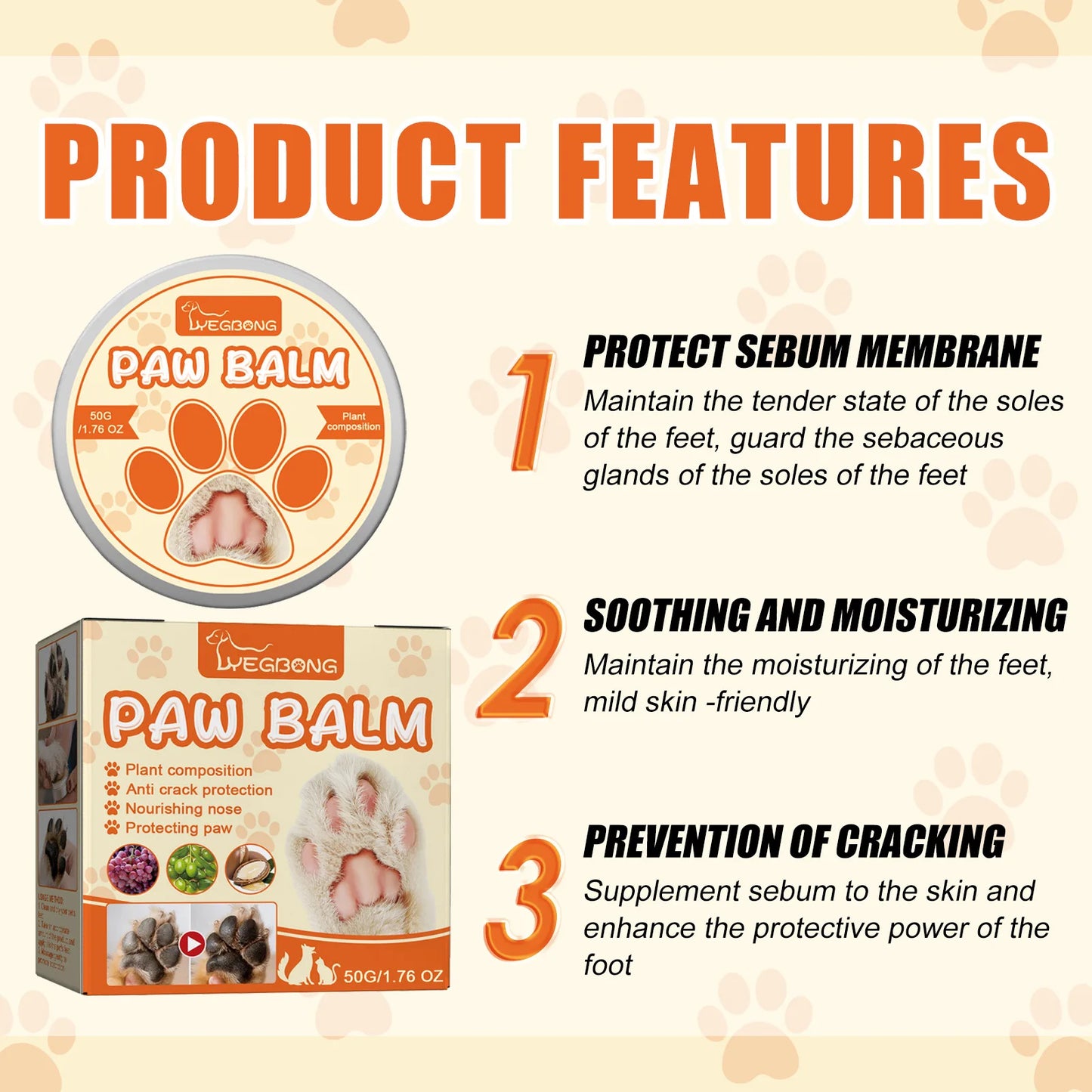 Yegbong 50g Pet Paw Moisturizing Care Balm