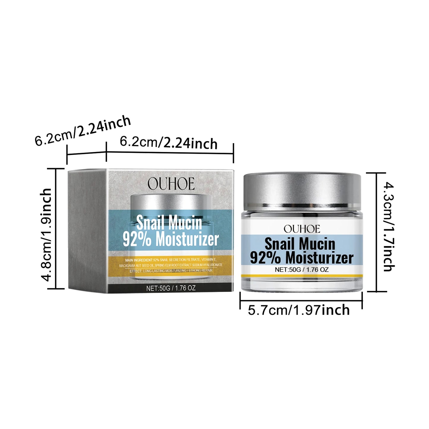 Snail Mucin 92% Hydrating & Repairing Facial Moisturizer – Firming & Whitening Skincare Cream