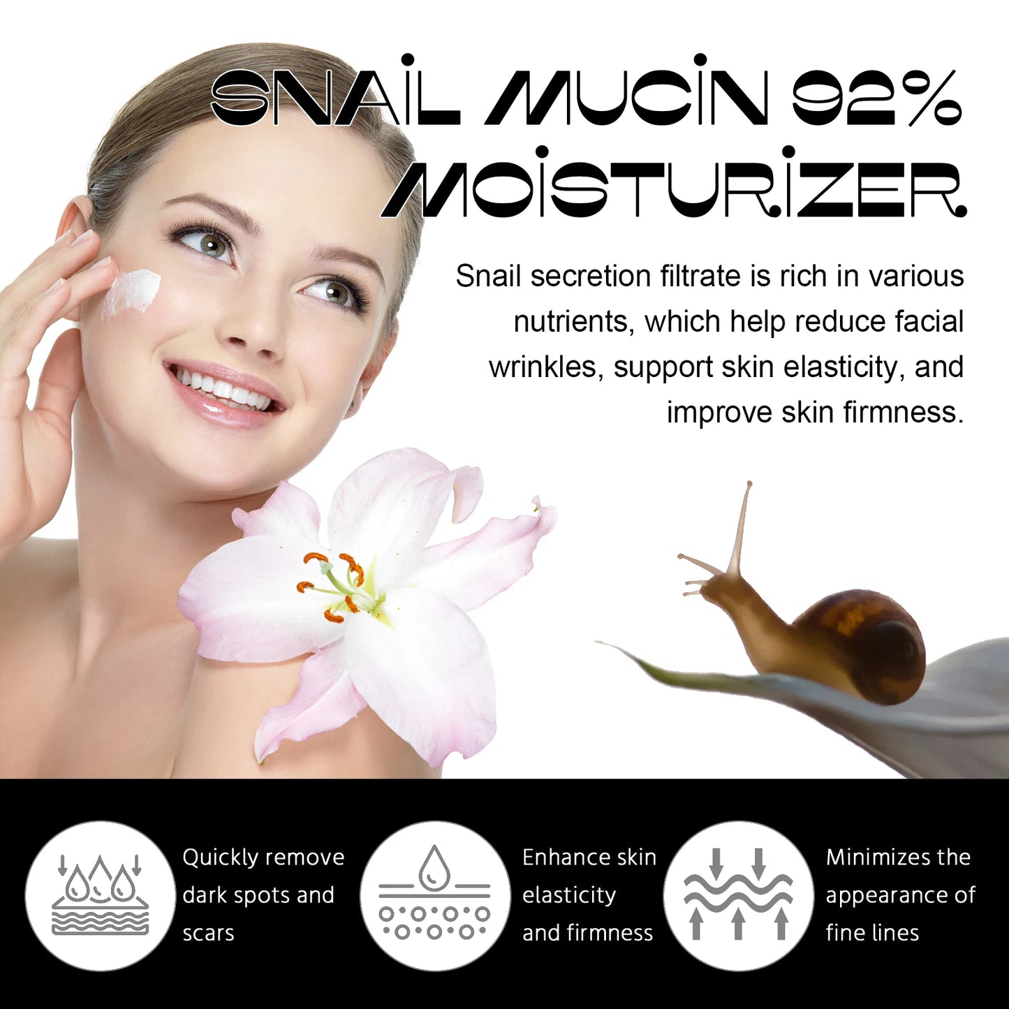 Snail Mucin 92% Hydrating & Repairing Facial Moisturizer – Firming & Whitening Skincare Cream