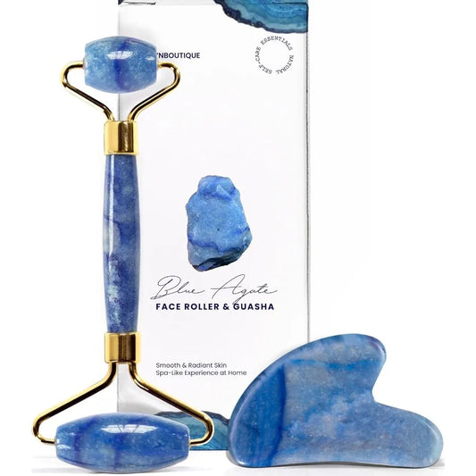 Blue Aventurine Jade Roller & Gua Sha Set – Natural Face Lift Tool
