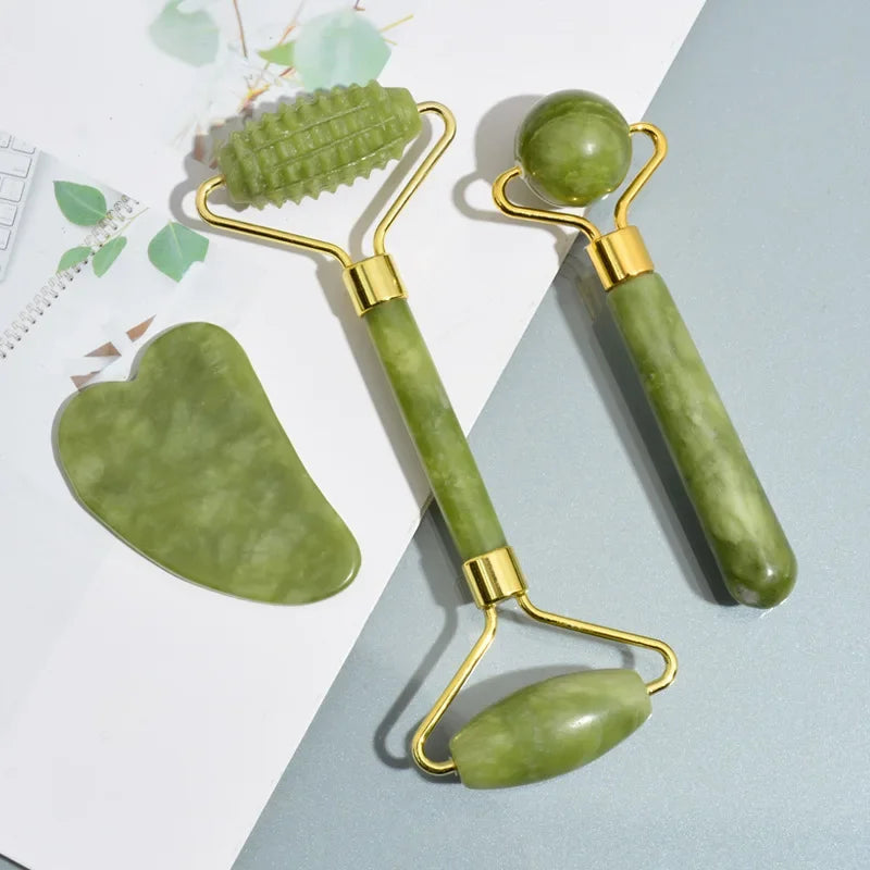 Natural Jade Roller & Gua Sha Set – Face Lifting & Anti-Wrinkle Massager