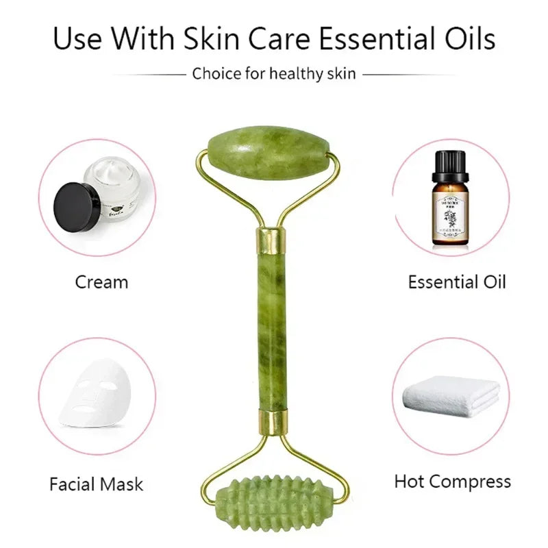 Natural Jade Roller & Gua Sha Set – Face Lifting & Anti-Wrinkle Massager