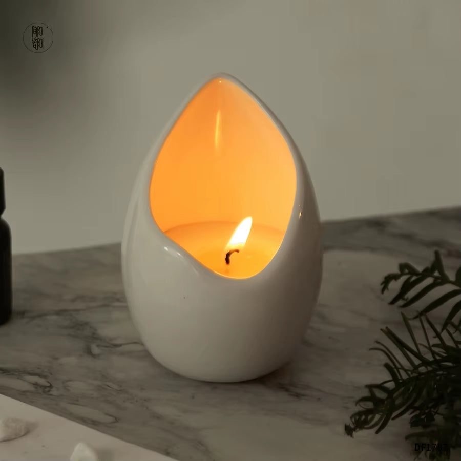 Custom Logo Wholesale Ceramic Massage Vessel Beige Pottery Pouring Candle Jars with Pour Spout