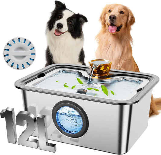 HydraFlow™ XL Pet Water Fountain – 3-Gallon Stainless Steel for Larg  ​​​​​​​​​​​​​​