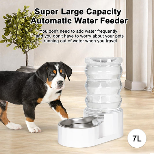 HydraSteel™ Gravity Pet Waterer – 7L Stainless Steel Automatic Dispenser (White)