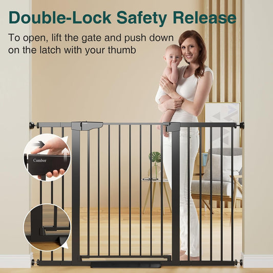 36" Extra Tall Baby Gate for Stairs, 29.7-54.2" Extra Wide Dog Gate for Doorways Hallways, Pressure Mounted Child Gate for Wide Opening, Auto Close Personal Safety for Babies and Pets, Black