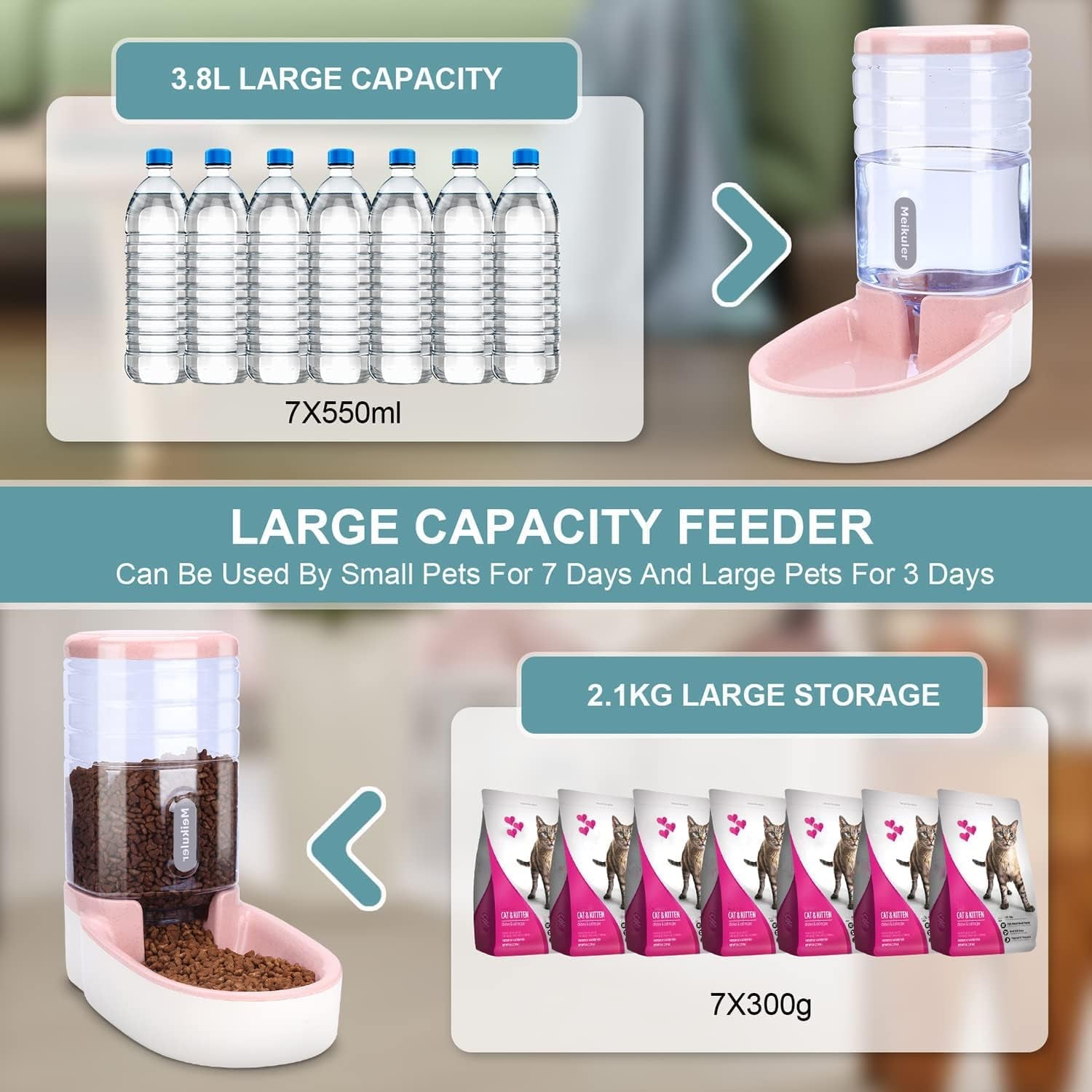 PetBloom™ Duo Feeder Set – Automatic Food & Water Dispenser (Pink, 1 Gallon)