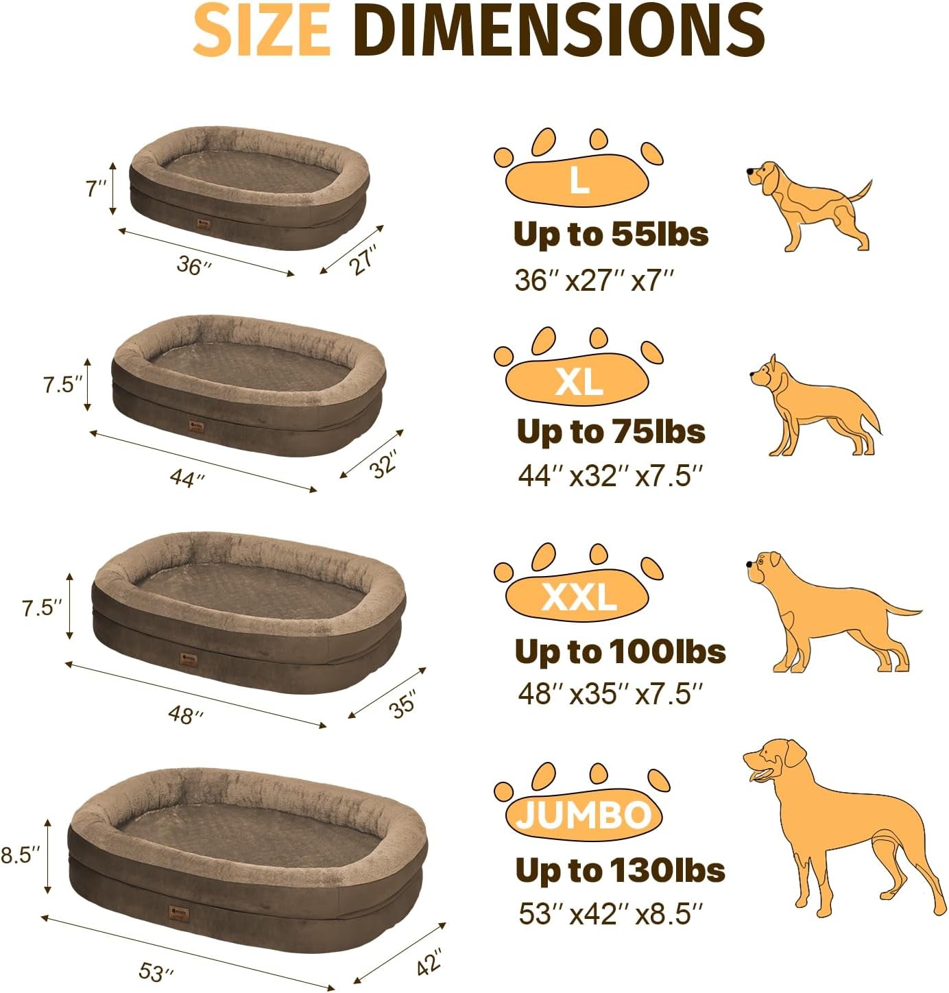 PawLuxe™ XL Orthopedic Dog Bed – Waterproof Memory Foam with Bolsters (Coffee)