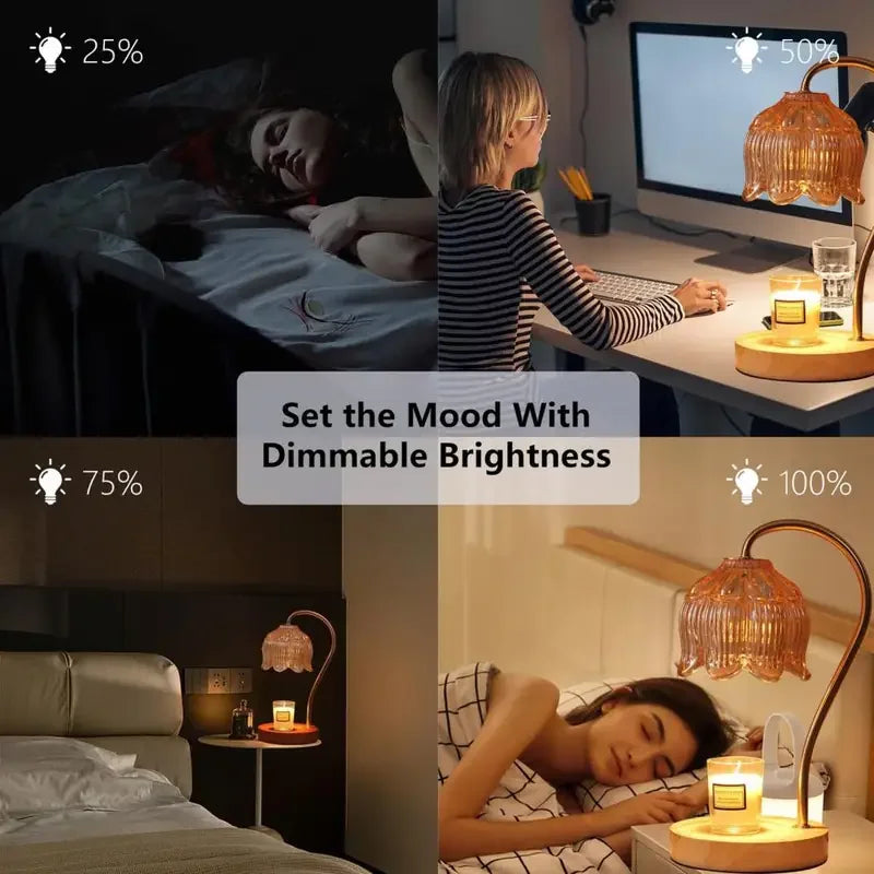 Candle Warmer Lamp Nightstand Lamp Dimmable/ Timer Aromatherapy Lamp without Fire High Quality Glass Lamp Shade