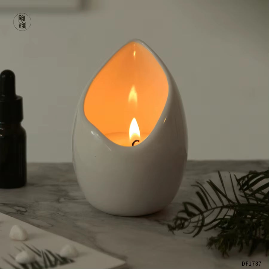 Custom Logo Wholesale Ceramic Massage Vessel Beige Pottery Pouring Candle Jars with Pour Spout