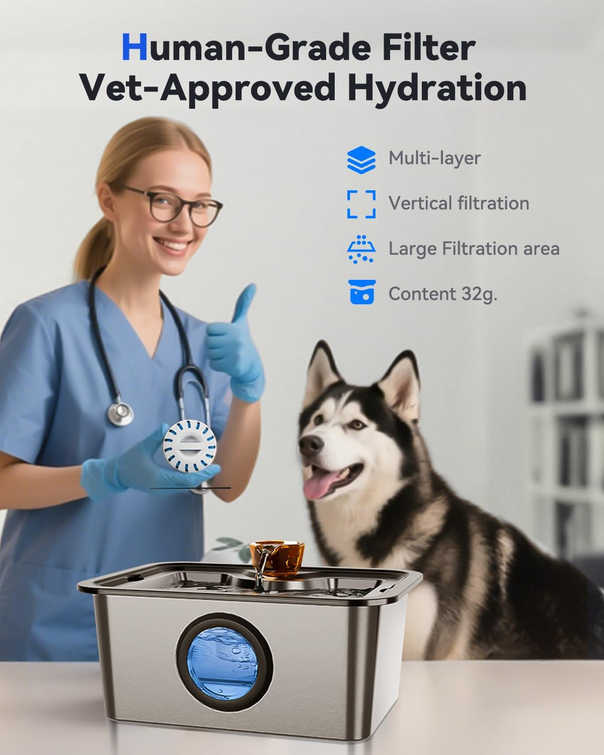 HydraFlow™ XL Pet Water Fountain – 3-Gallon Stainless Steel for Larg  ​​​​​​​​​​​​​​