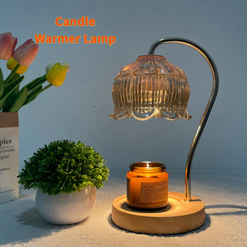 Candle Warmer Lamp Nightstand Lamp Dimmable/ Timer Aromatherapy Lamp without Fire High Quality Glass Lamp Shade