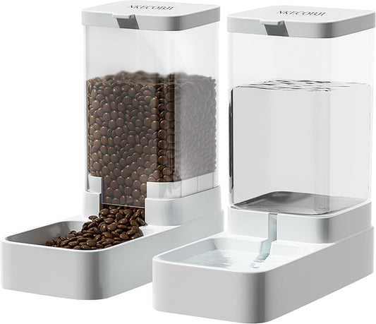 Automatic Gravity Pet Feeder and Water Dispenser Set for Dogs and Cats, Large Capacity (3.8L)