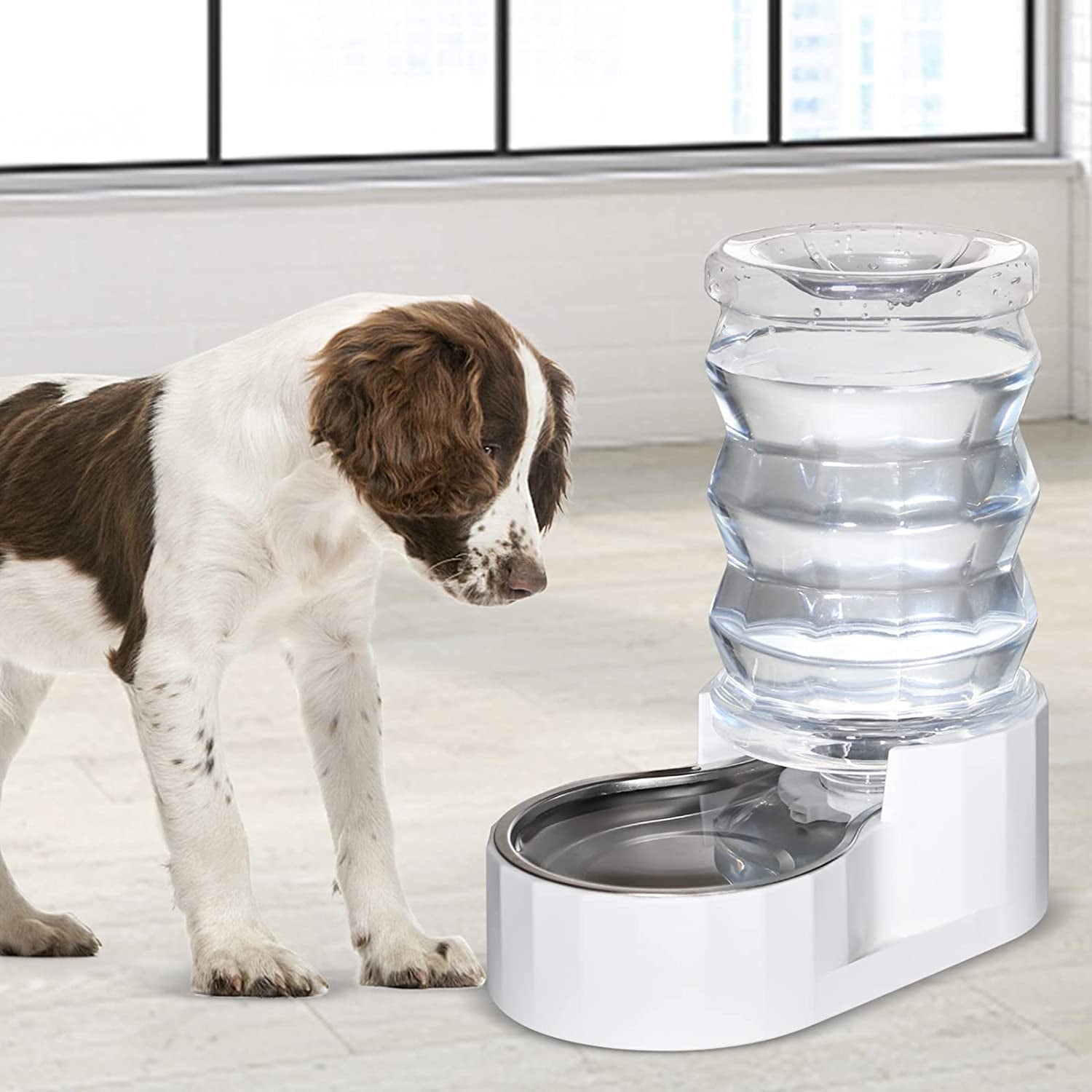 HydraSteel™ Gravity Pet Waterer – 7L Stainless Steel Automatic Dispenser (White)