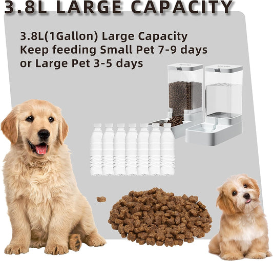 Automatic Gravity Pet Feeder and Water Dispenser Set for Dogs and Cats, Large Capacity (3.8L)