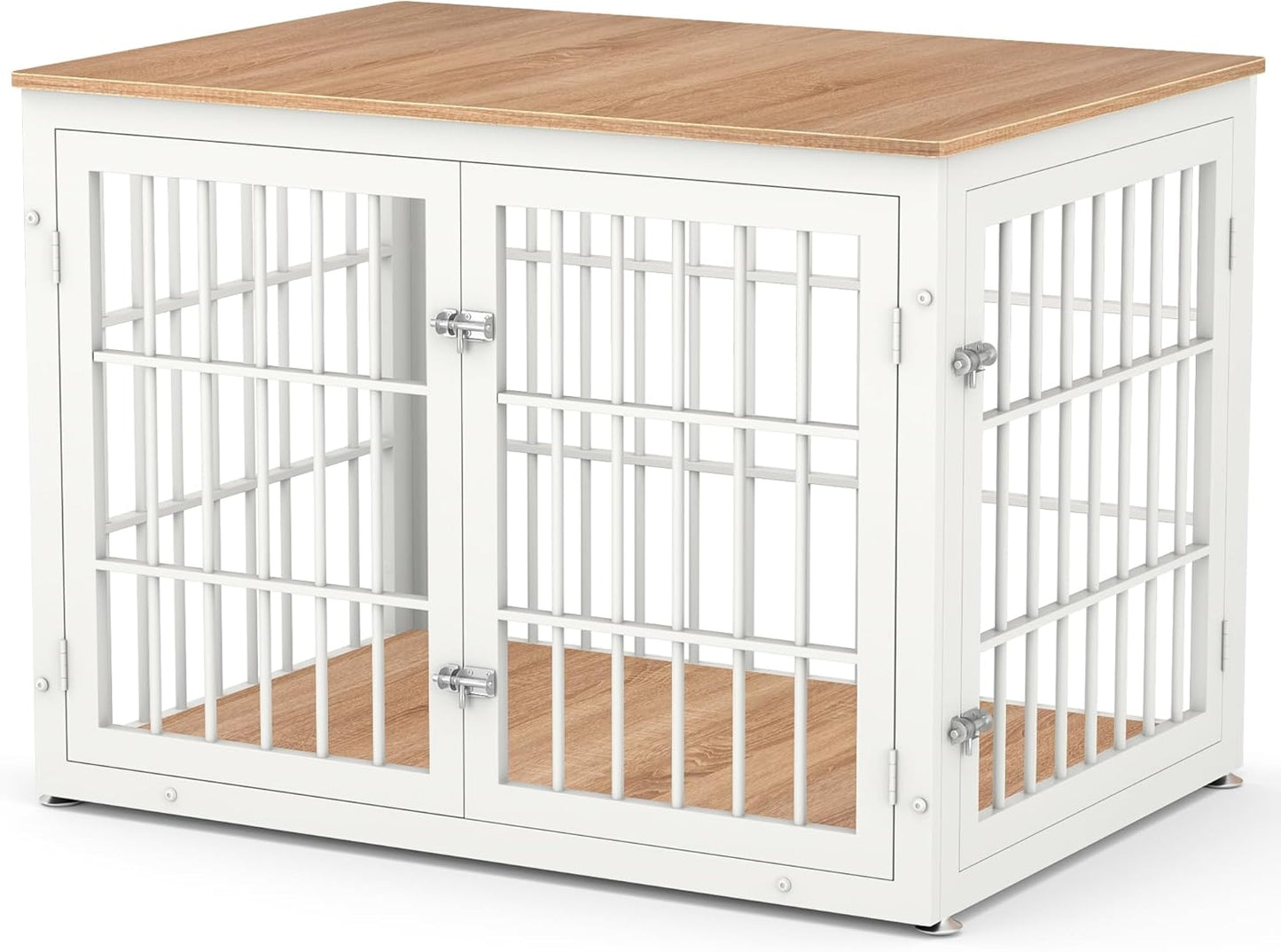 PawHaus™ XL Dog Crate Furniture – 42" Decorative Wooden Kennel & End Table (Natural/White)