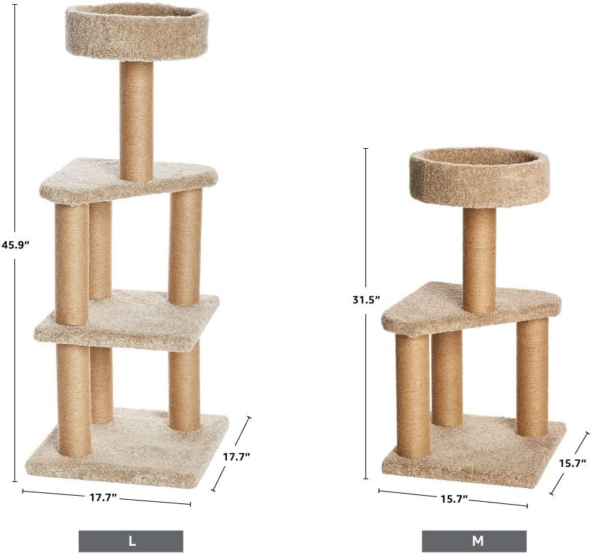 Cat Tree - Indoor Cat & Kittens Multi-Level Climbing Activity Tower with Scratching Posts, Large (45.9"H) - Beige