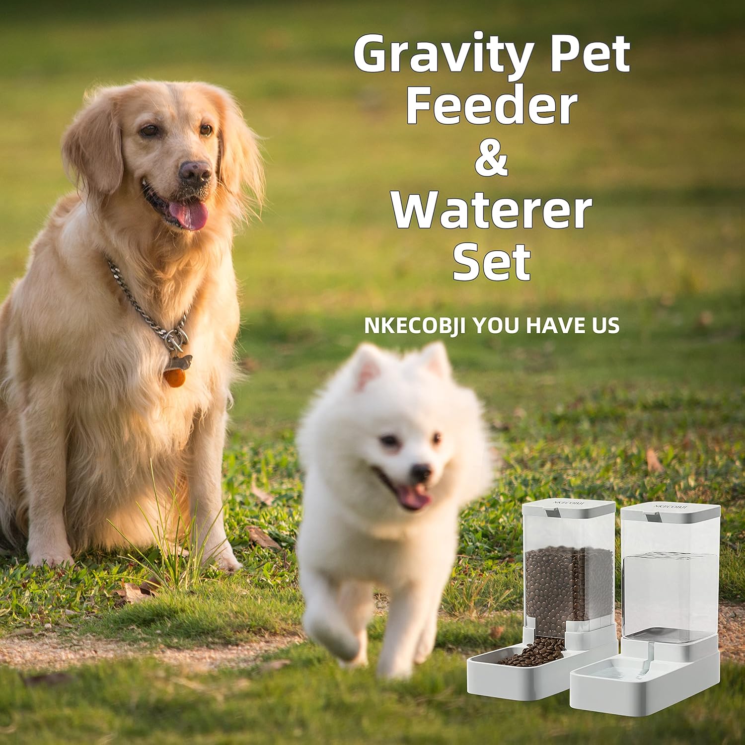 Automatic Gravity Pet Feeder and Water Dispenser Set for Dogs and Cats, Large Capacity (3.8L)