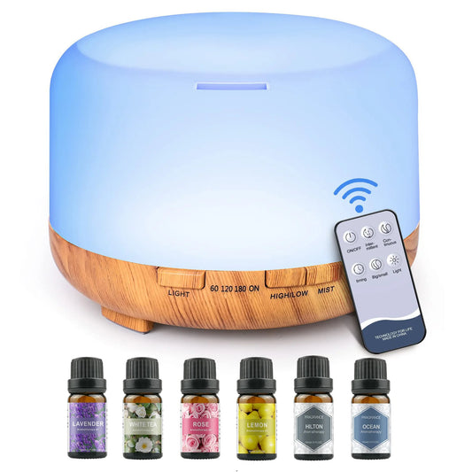 500ML Aromatherapy Oil Diffuser + 6 Essential Oils Gift Set