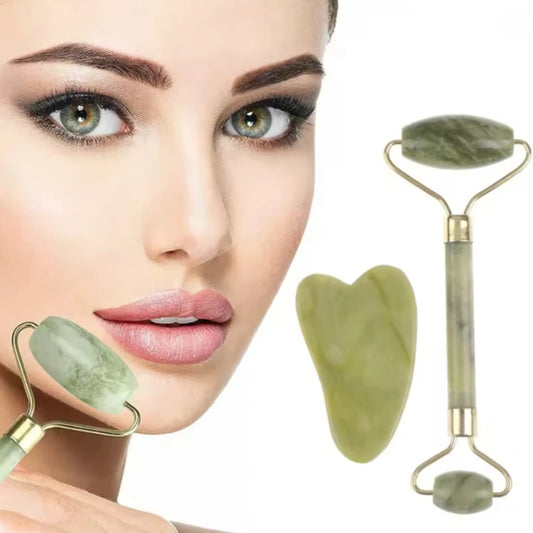 Natural Jade Roller & Gua Sha Set – Face Lifting & Anti-Wrinkle Massager