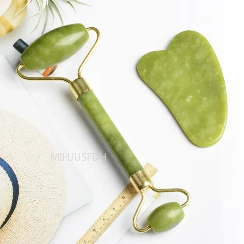 Natural Jade Roller & Gua Sha Set – Double-Ended Facial Massager