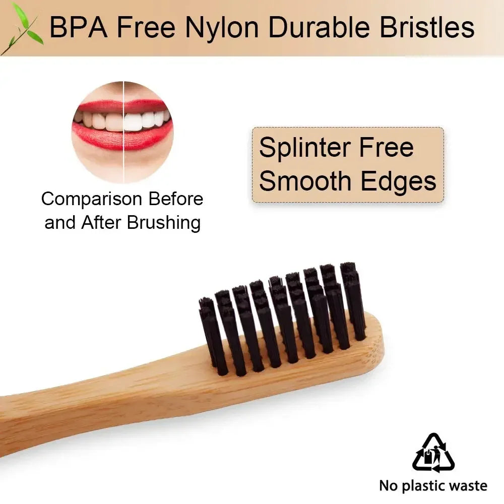 6-Pack Biodegradable Bamboo Toothbrushes – Travel-Friendly & Gentle on Gums