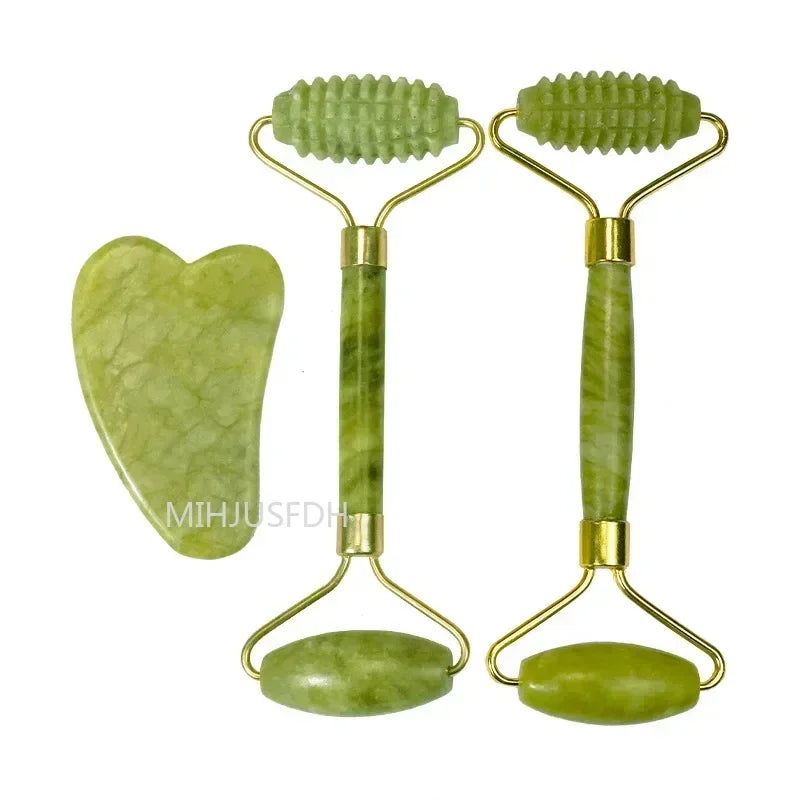 Natural Jade Roller & Gua Sha Set – Double-Ended Facial Massager