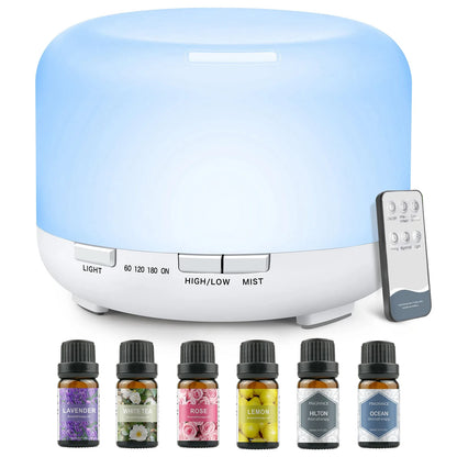 500ML Aromatherapy Oil Diffuser + 6 Essential Oils Gift Set