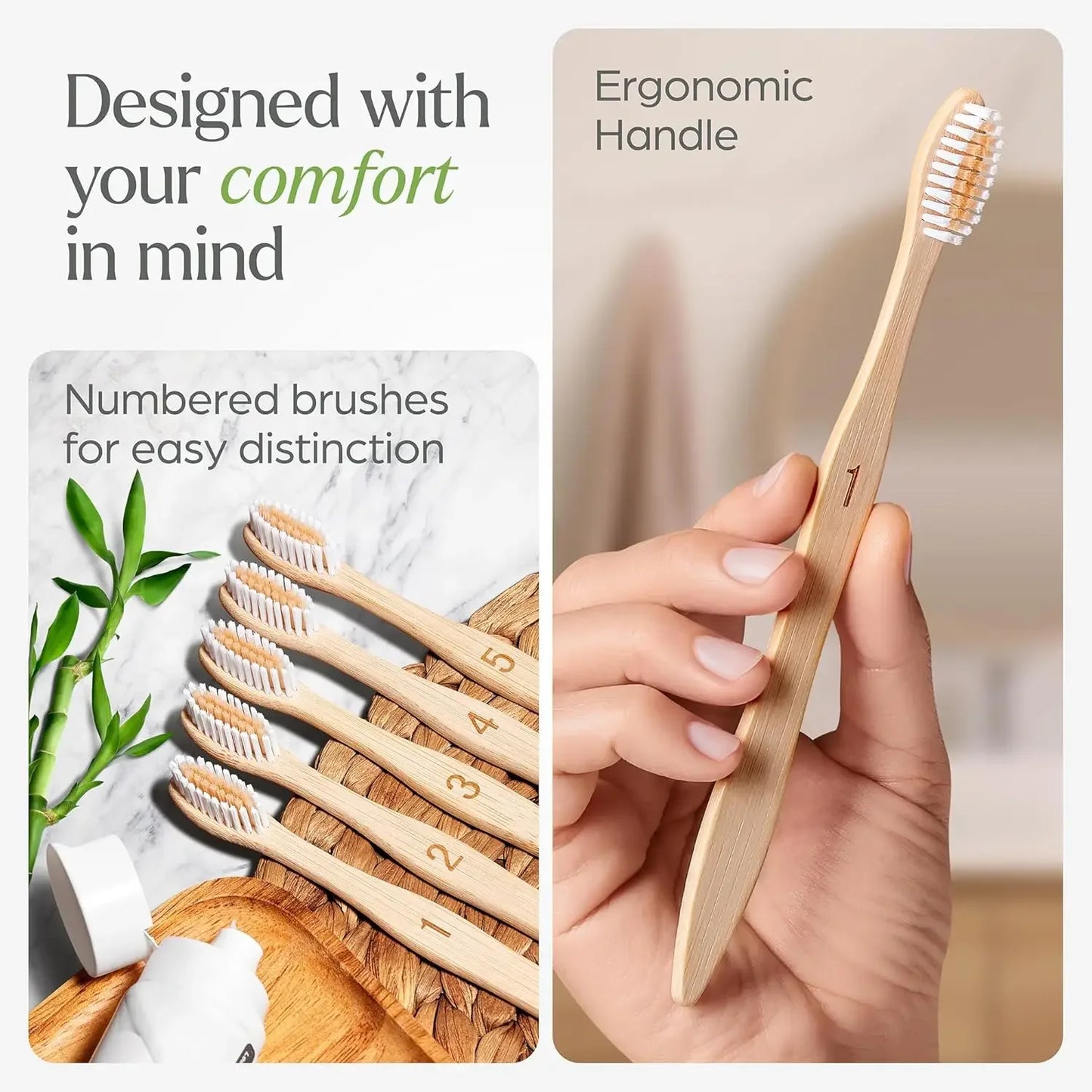 10-Pack Biodegradable Bamboo Toothbrushes – Eco-Friendly & Compostable Wooden Toothbrushes