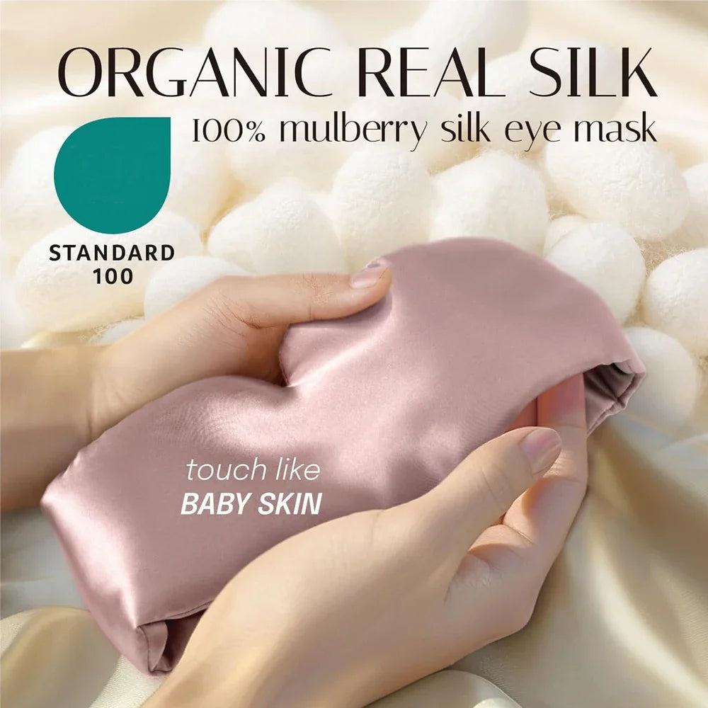 100% Mulberry Silk Sleeping Mask – Soft Padded Light-Blocking Eye Cover for Travel & Rest