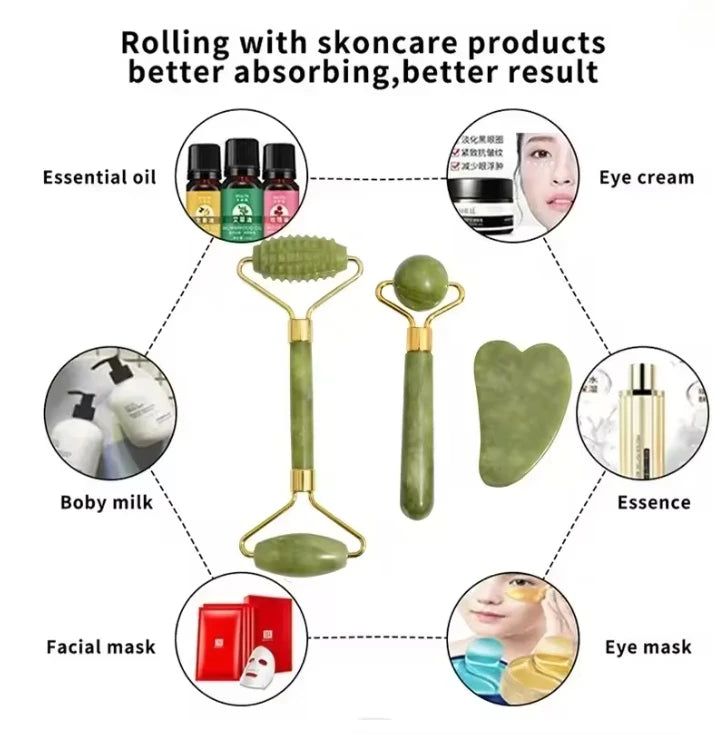 Natural Jade Roller & Gua Sha Set – Face Lifting & Anti-Wrinkle Massager