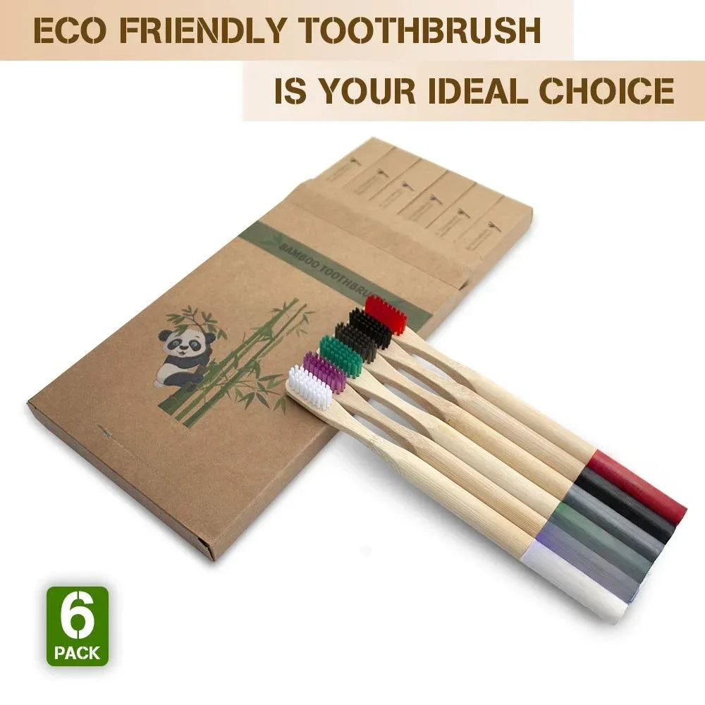 6-Pack Biodegradable Bamboo Toothbrushes – Travel-Friendly & Gentle on Gums