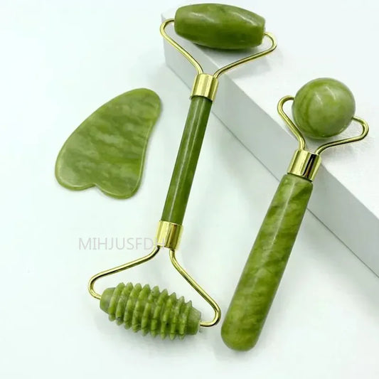 Natural Jade Roller & Gua Sha Set – Double-Ended Facial Massager