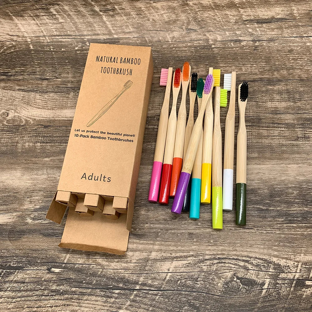 Bamboo Toothbrush 10-Pack – Biodegradable Toothbrushes with Medium Bristles