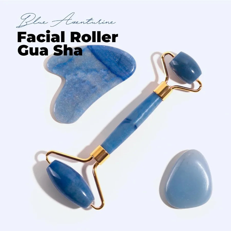 Blue Aventurine Jade Roller & Gua Sha Set – Natural Face Lift Tool