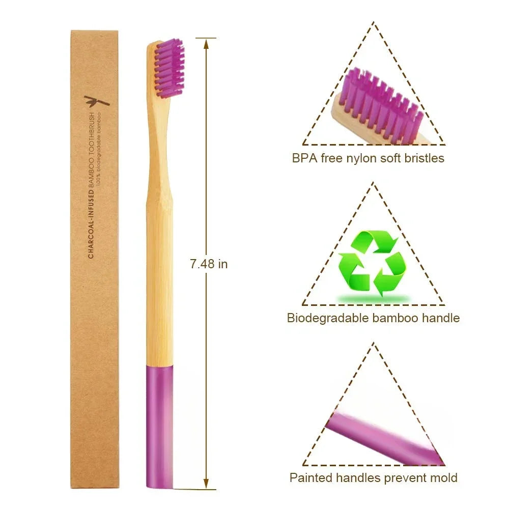 6-Pack Biodegradable Bamboo Toothbrushes – Travel-Friendly & Gentle on Gums