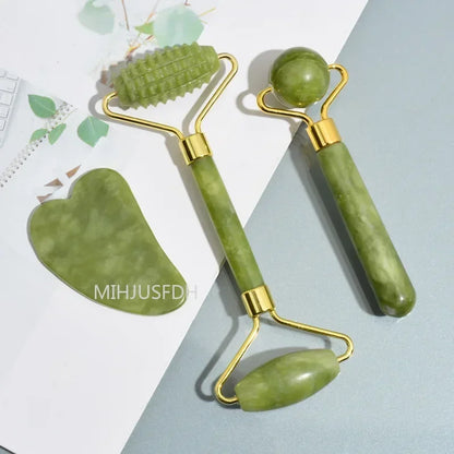 Natural Jade Roller & Gua Sha Set – Double-Ended Facial Massager