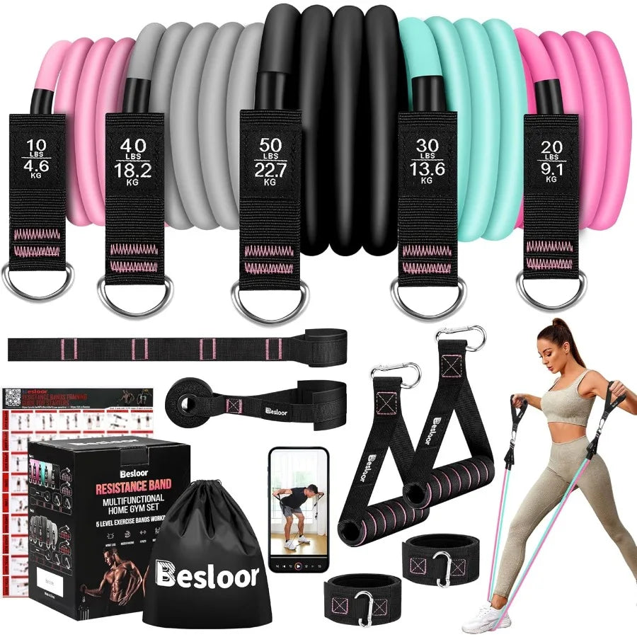 Resistance Band Set – Exercise Bands with Handles, Door Anchor & Ankle Strap