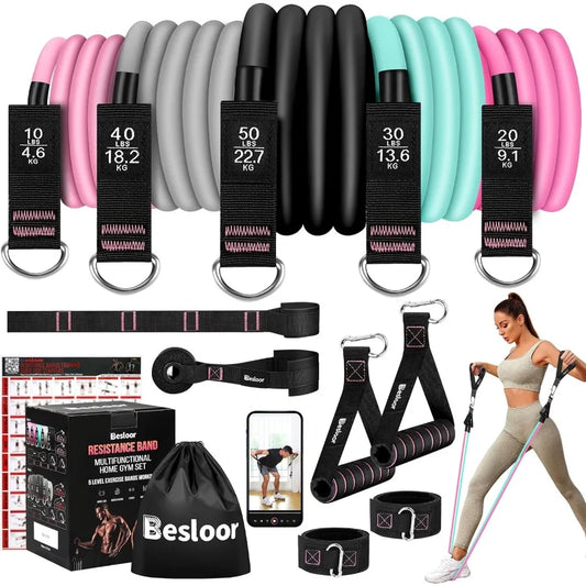Resistance Band Set – Exercise Bands with Handles, Door Anchor & Ankle Strap
