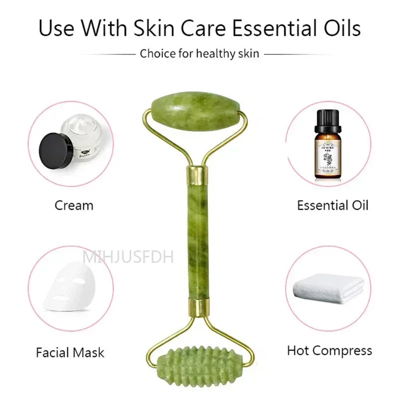 Natural Jade Roller & Gua Sha Set – Double-Ended Facial Massager