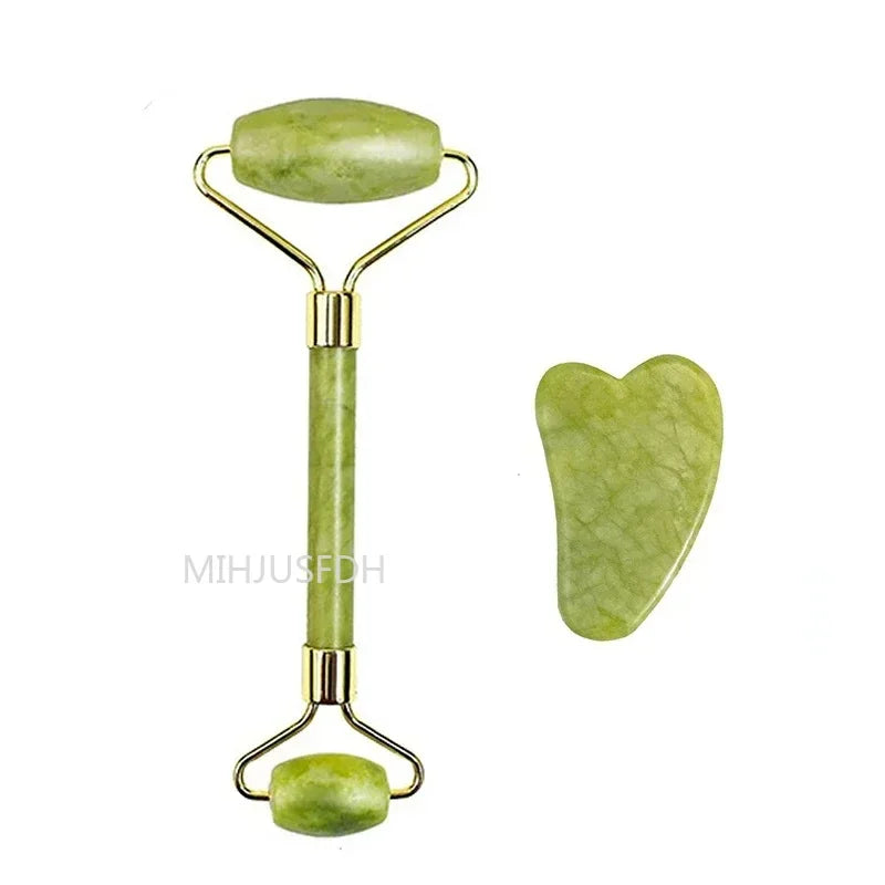 Natural Jade Roller & Gua Sha Set – Double-Ended Facial Massager