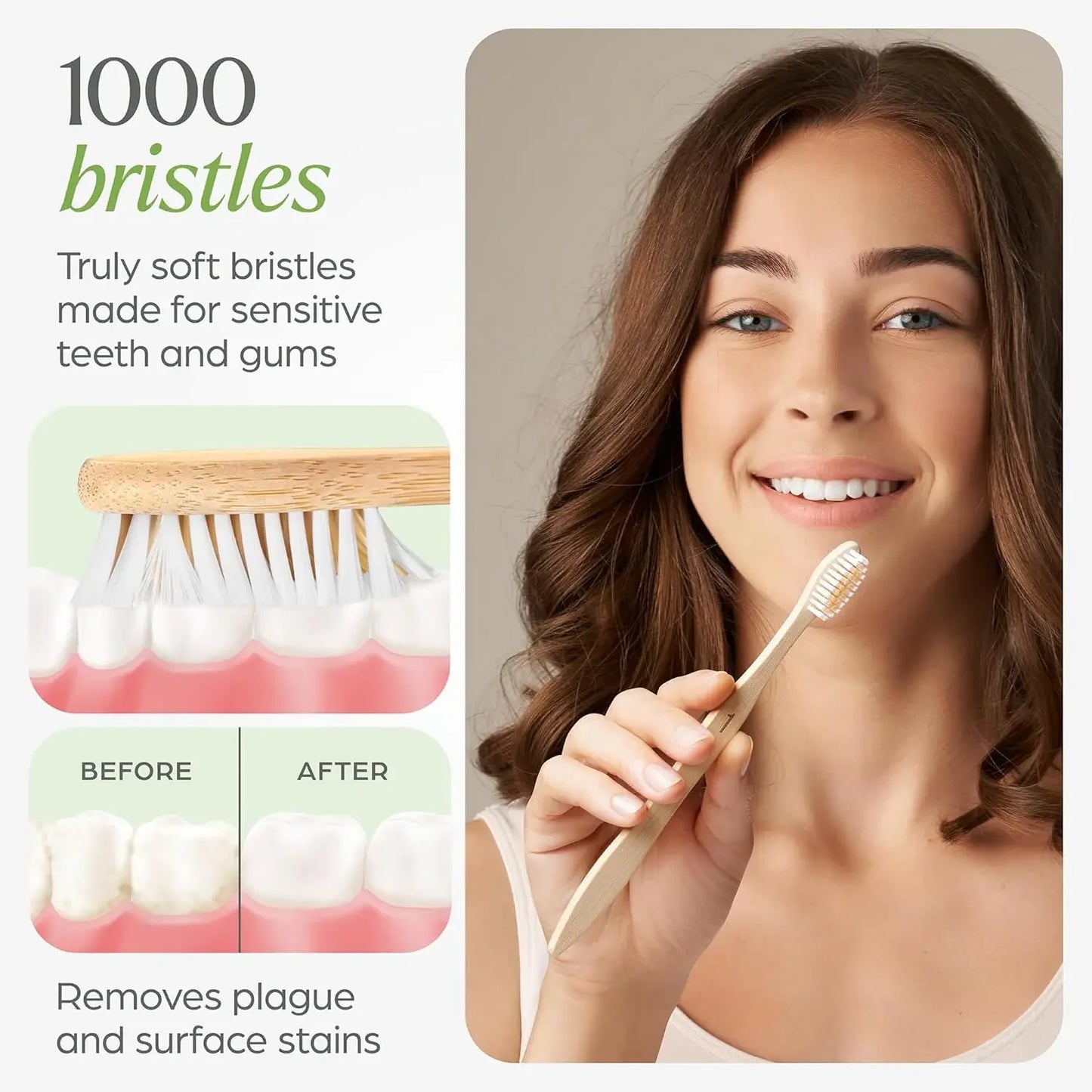 10-Pack Biodegradable Bamboo Toothbrushes – Eco-Friendly & Compostable Wooden Toothbrushes