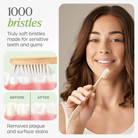 10-Pack Biodegradable Bamboo Toothbrushes – Eco-Friendly & Compostable Wooden Toothbrushes