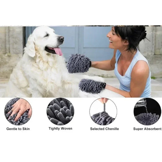 Pet Grooming Glove & Quick-Dry Paw Towel Mitt – Double-Sided Microfiber for Dogs of All Sizes