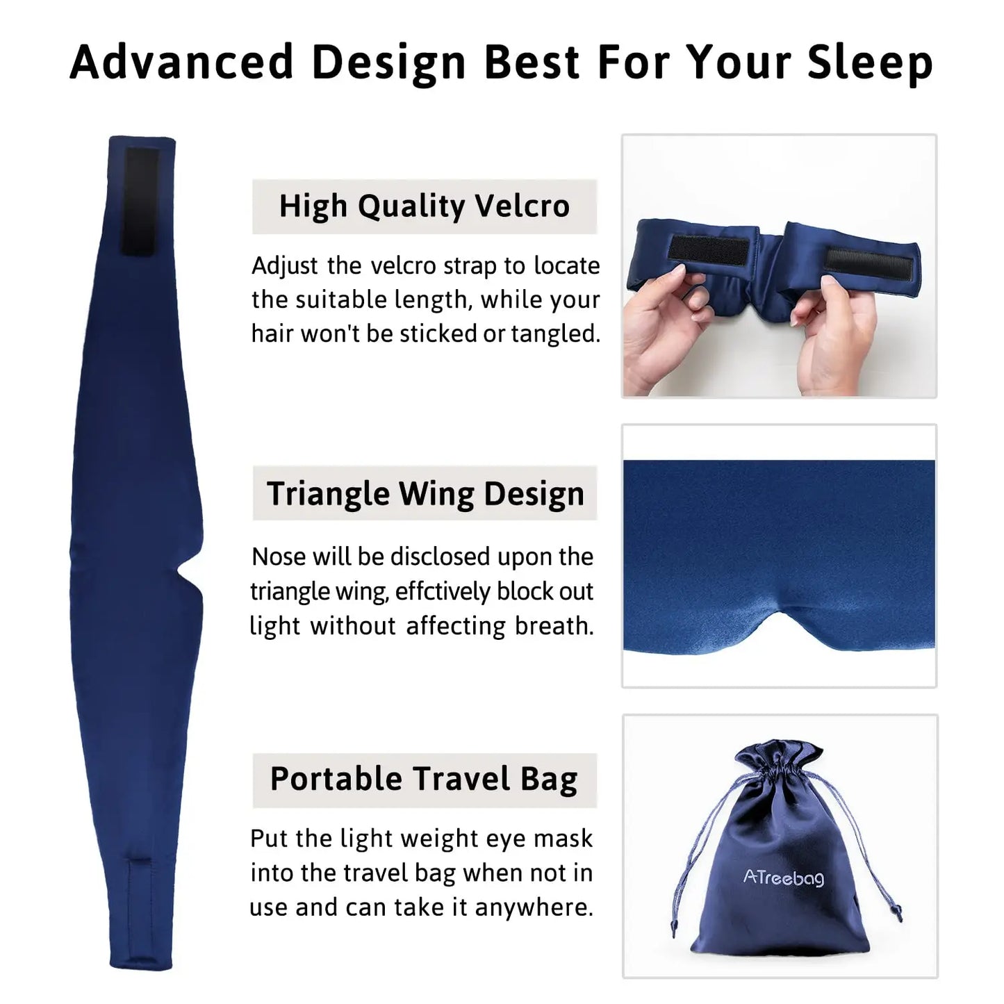 100% Mulberry Silk Sleep Mask – Adjustable Light-Blocking Eye Cover for Side Sleepers