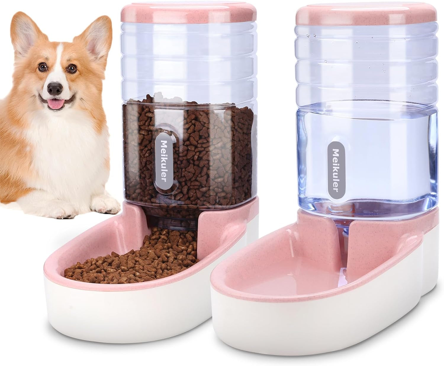 PetBloom™ Duo Feeder Set – Automatic Food & Water Dispenser (Pink, 1 Gallon)