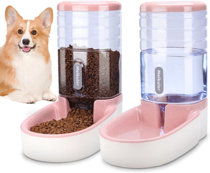 PetBloom™ Duo Feeder Set – Automatic Food & Water Dispenser (Pink, 1 Gallon)